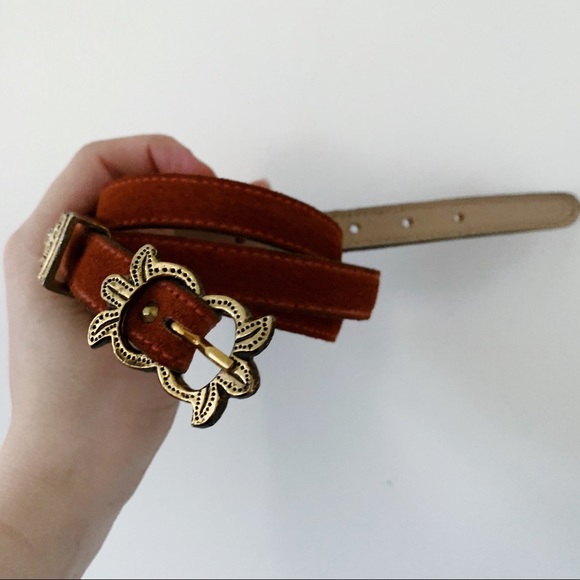 Vintage Accessories - Vtg Ruddy Suede Belt w Ornate Goldtone Buckle
